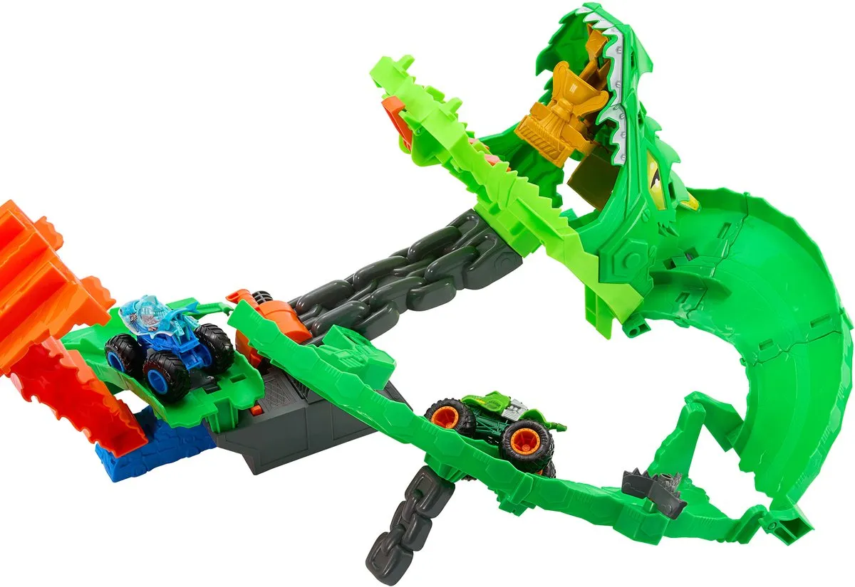 Hot Wheels Monstertrucks Haaien vs. Dino's Draak Vernietiging Speelset JFR06 - Meerkleurig