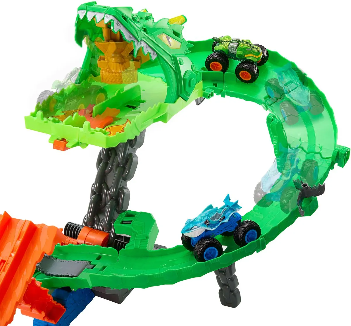 Hot Wheels Monstertrucks Haaien vs. Dino's Draak Vernietiging Speelset JFR06 - Meerkleurig