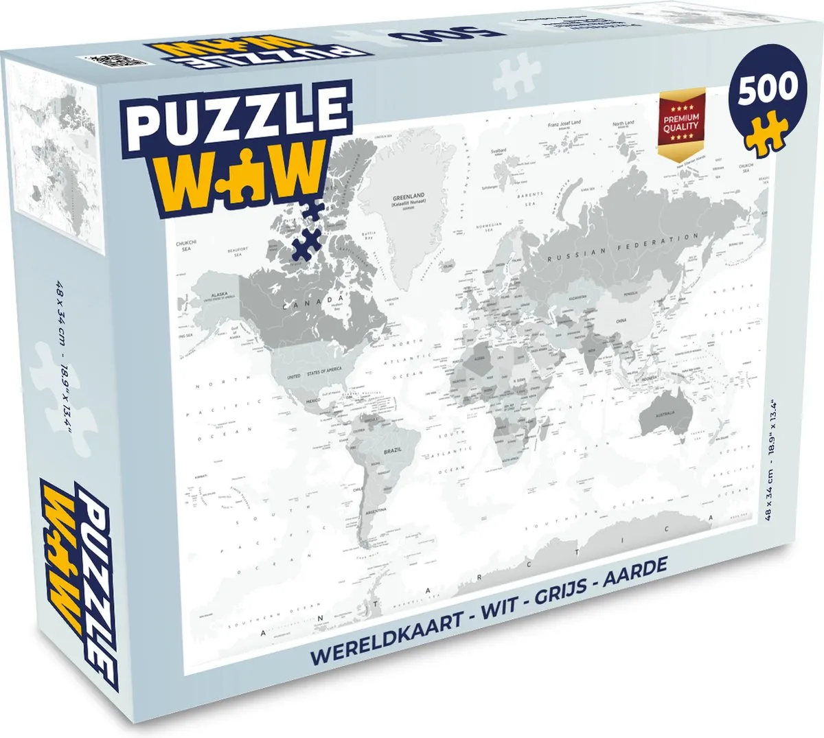 PuzzleWow Wereldkaart Legpuzzel 500 Stuks