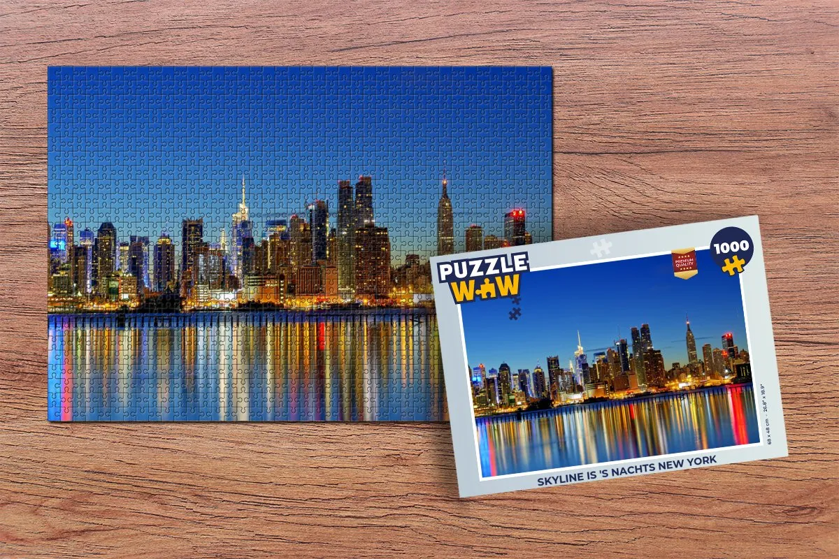 PuzzleWow Skyline is 's Nachts New York Legpuzzel 1000 Stuks - Multicolor