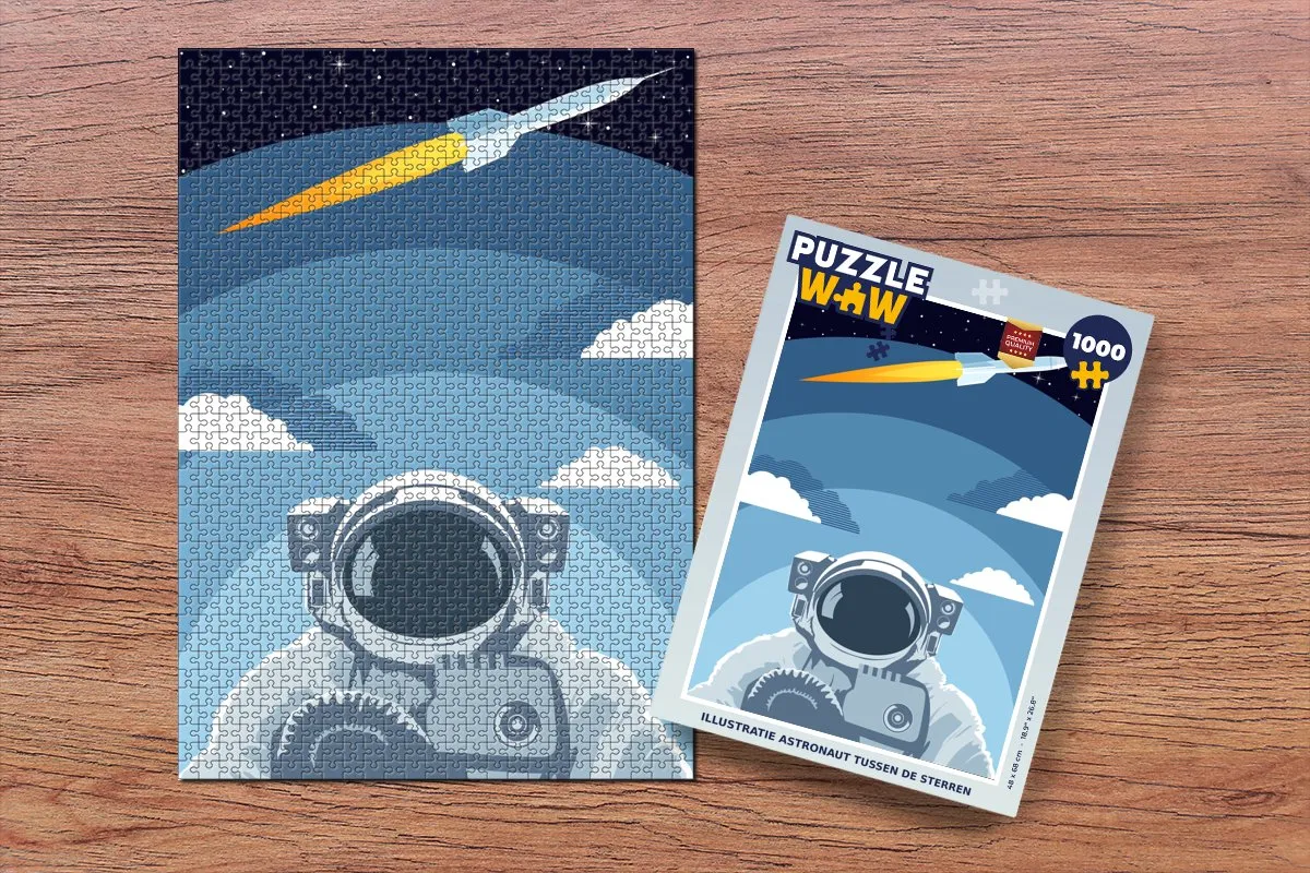 PuzzleWow Astronaut Raket Wolken Legpuzzel 1000 Stuks - Multicolor