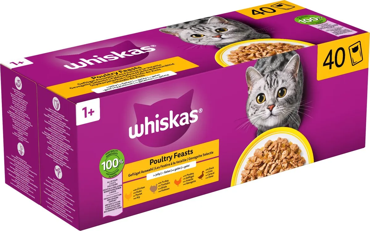 Whiskas Kattenvoer Adult 1+ Gevogelte in gelei