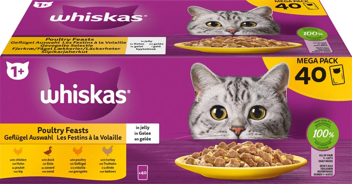 Whiskas Kattenvoer Adult 1+ Gevogelte in gelei - 40x85g