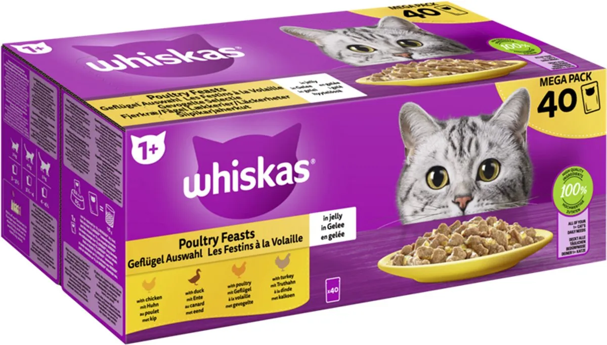 Whiskas Kattenvoer Adult 1+ Gevogelte in gelei - 40x85g