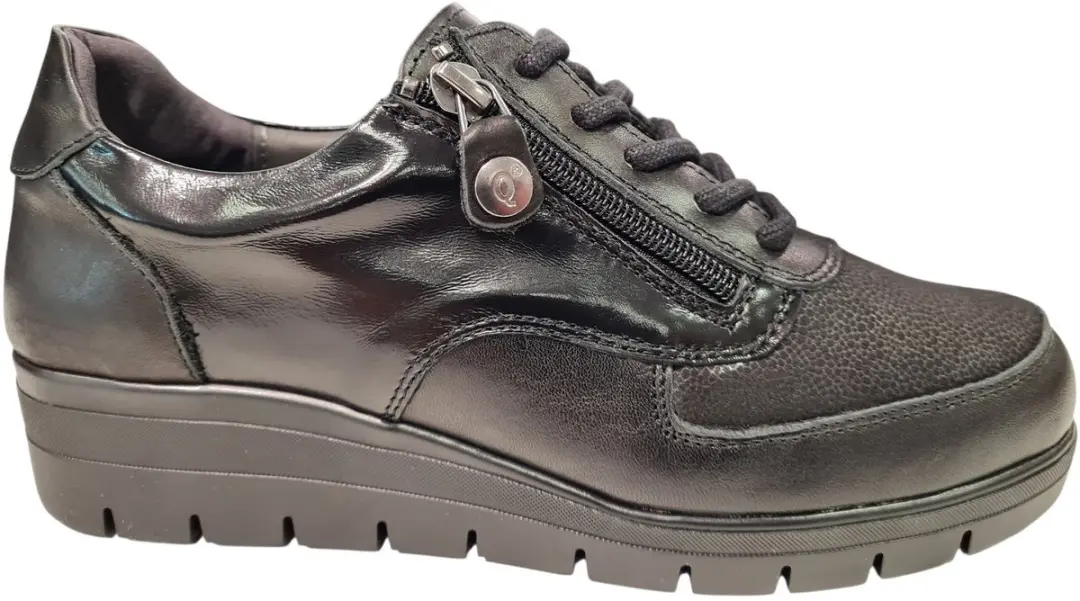 Q Fit Maria Zwarte Leren Dames Sneakers