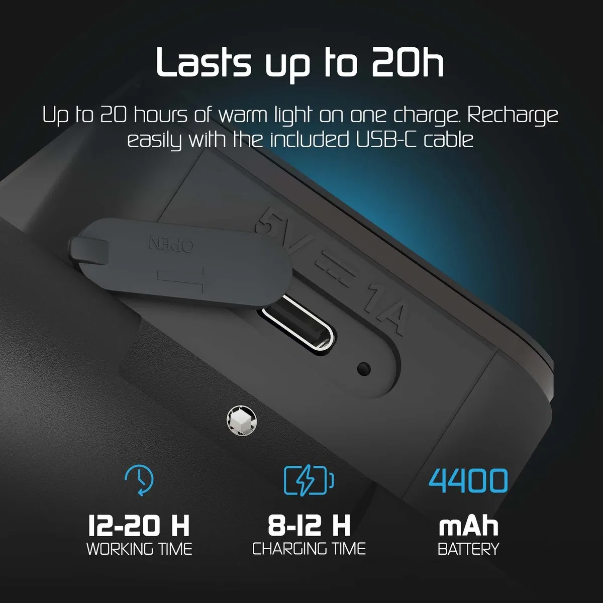 Ledvion USB Oplaadbare Wandlamp 4400mAh - Zwart - afbeelding 6 van 6