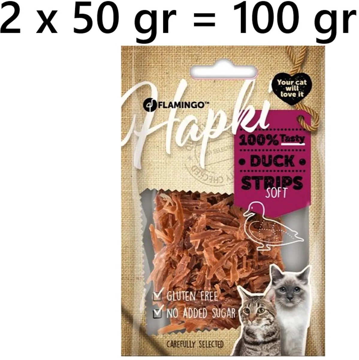 Flamingo Hapki Kattensnack Duck Strips Soft 100g