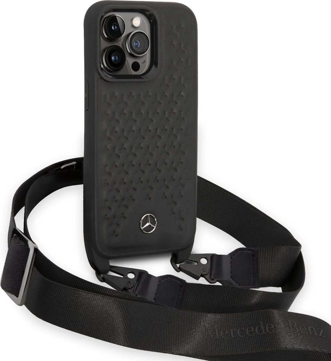 Mercedes-Benz Echt Leer Smartphonehoesje voor Apple iPhone 14 Pro Max - Beschermende Back Cover - Zwart