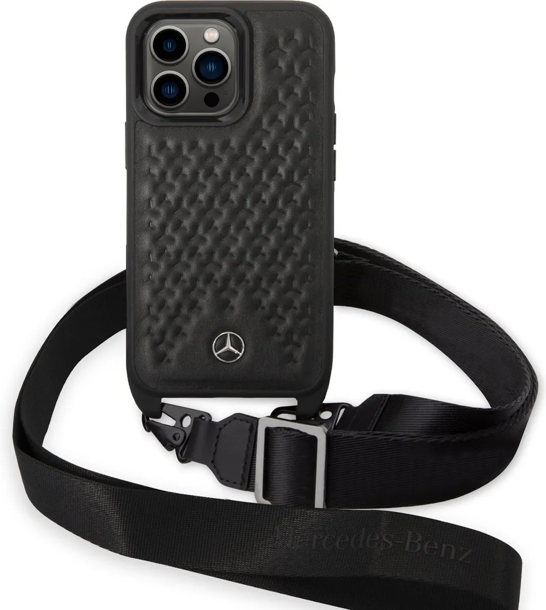 Mercedes-Benz Echt Leer Smartphonehoesje voor Apple iPhone 14 Pro Max - Beschermende Back Cover - Zwart