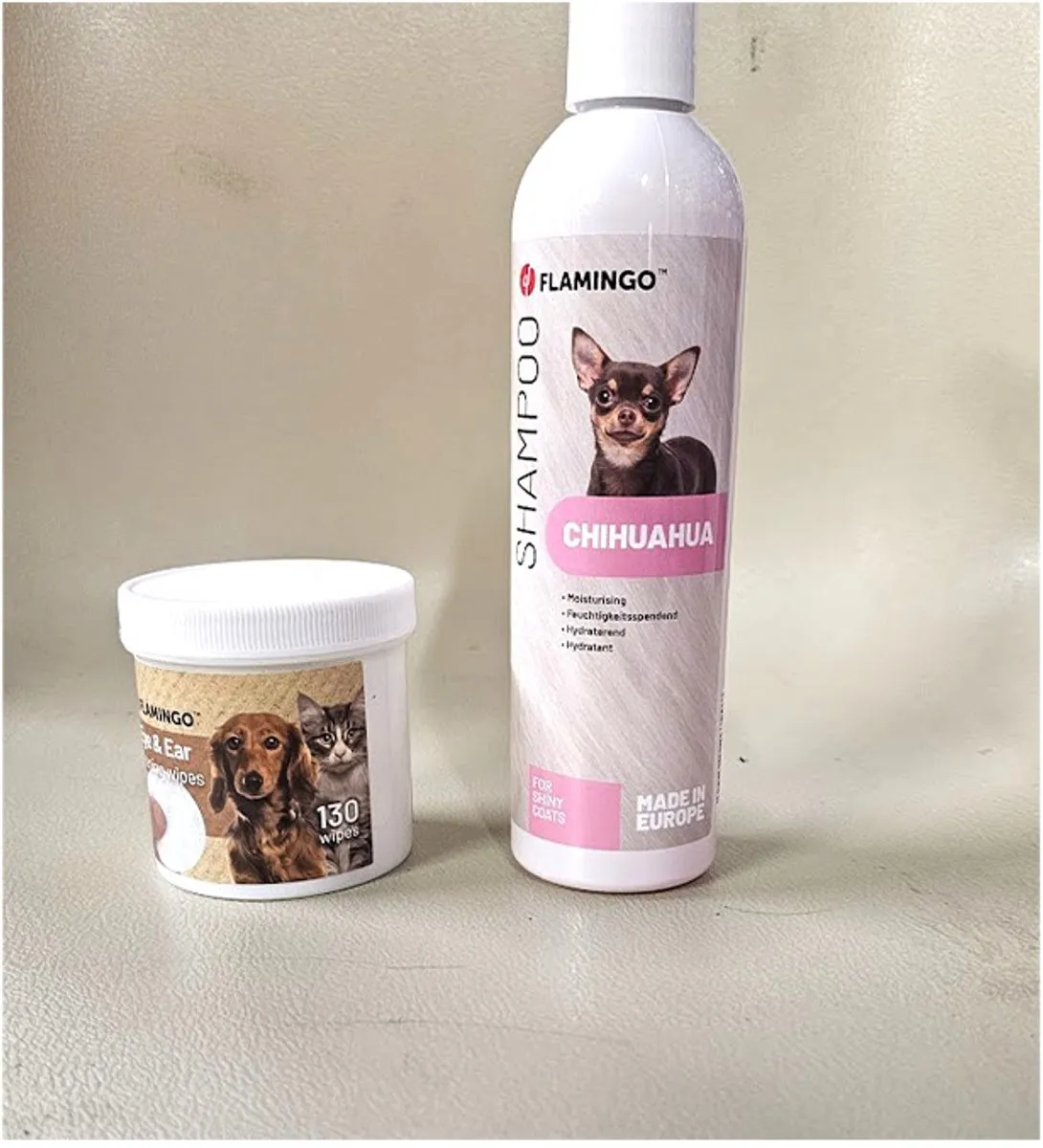Flamingo Chihuahua Hydraterende Hondenshampoo 300ml + Oog & Oor Doekjes 130st