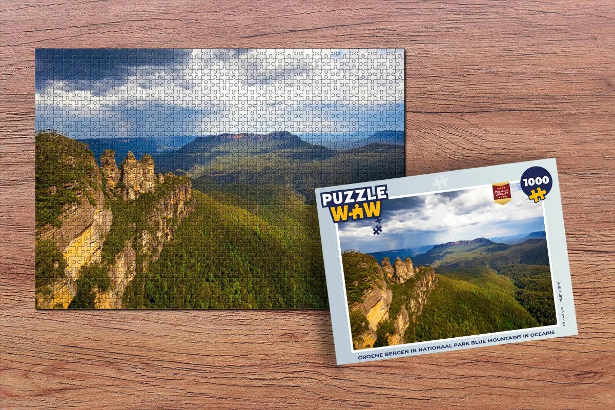 PuzzleWow Legpuzzel Groene bergen Blue Mountains 1000 Stuks - Multicolor