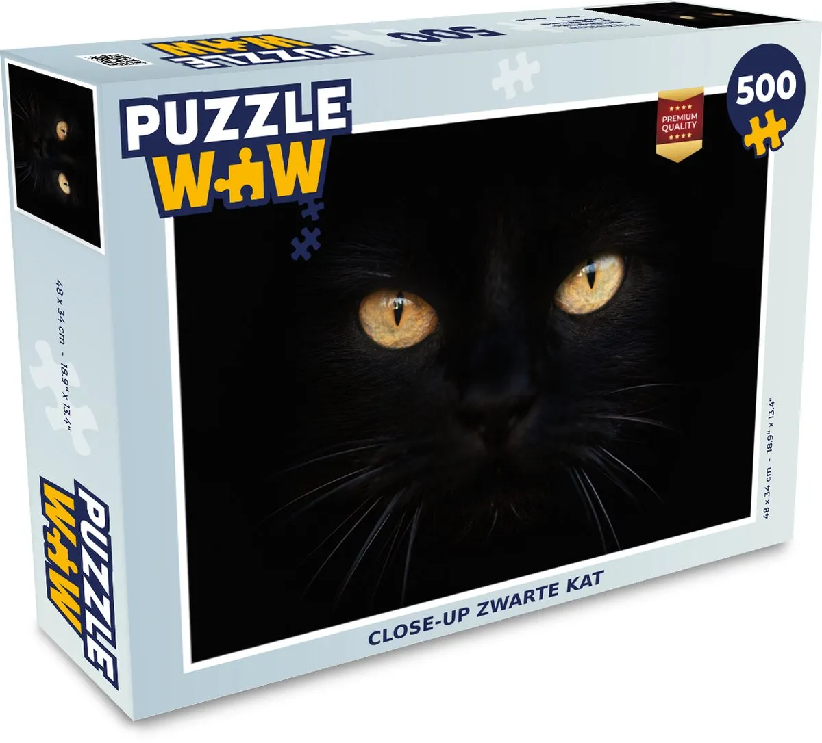 PuzzleWow Close-up Zwarte Kat Legpuzzel 500 Stuks