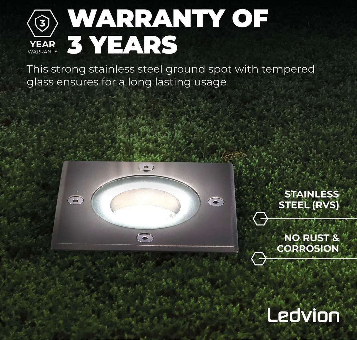 Ledvion 6X LED Grondspot 5W 4000K GU10 - 6 Stuks - RVS