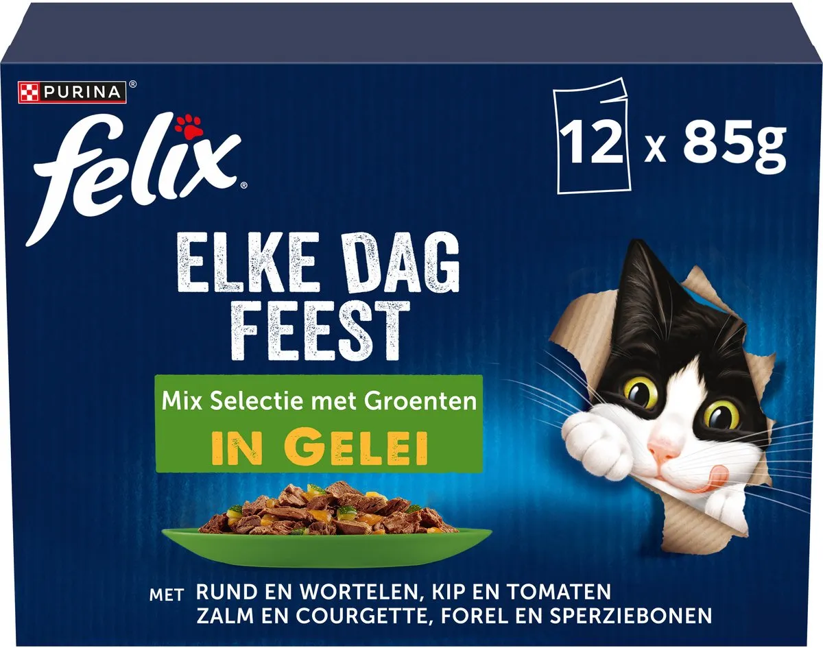 Felix Elke Dag Feest in Gelei Kattenvoer - Groente Selectie - 48x85g