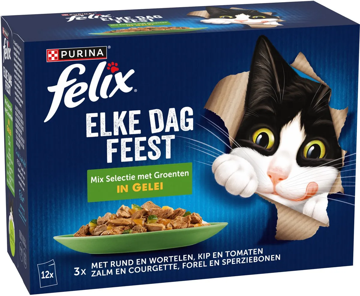 Felix Elke Dag Feest in Gelei Kattenvoer - Groente Selectie - 48x85g