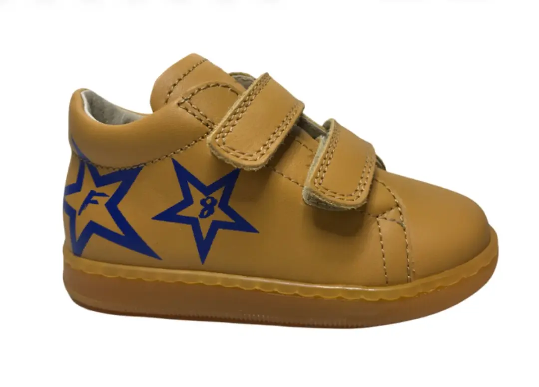 Falcotto velcro's blauwe steren lederen sneakers Avery okergeel Mt 26