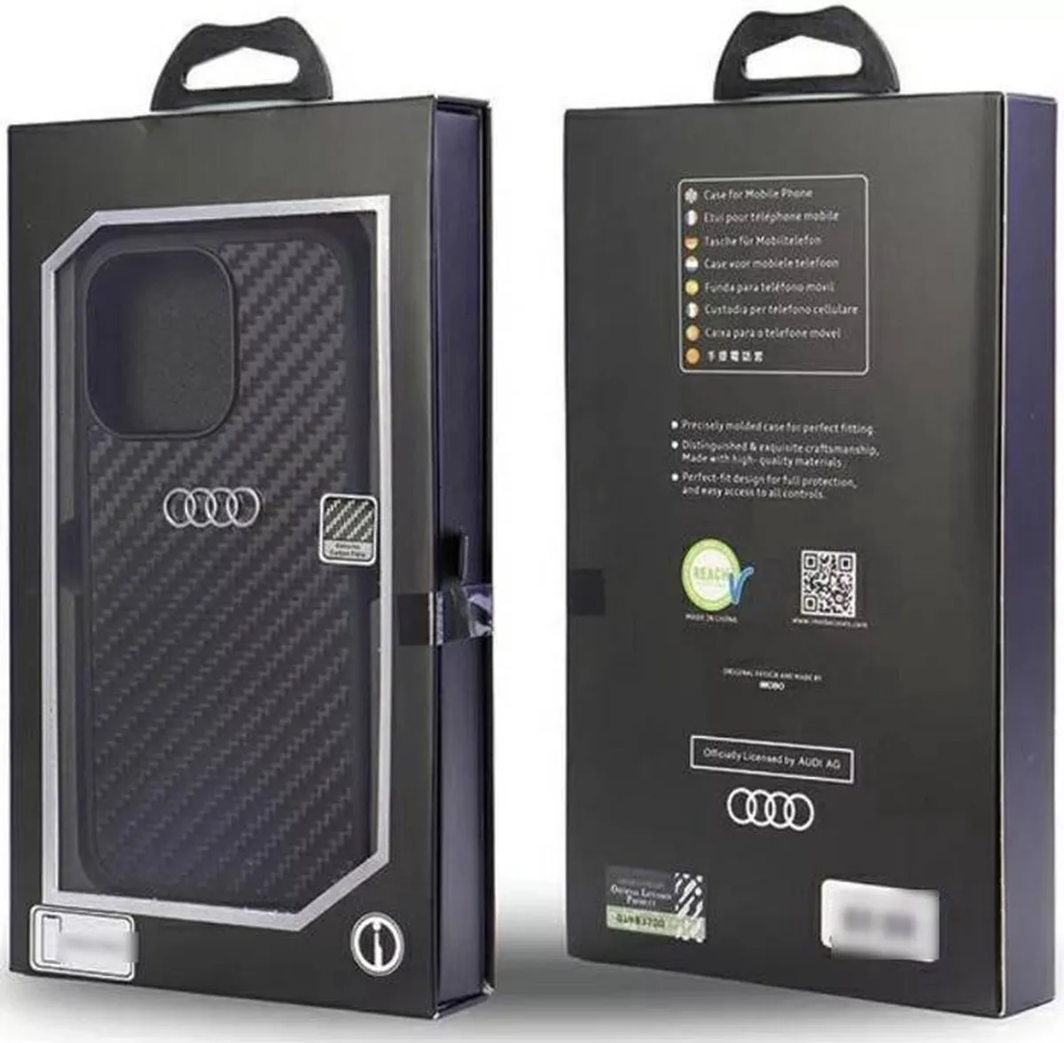 Audi Carbon Fiber Back Case - iPhone 14 Pro Max - Zwart
