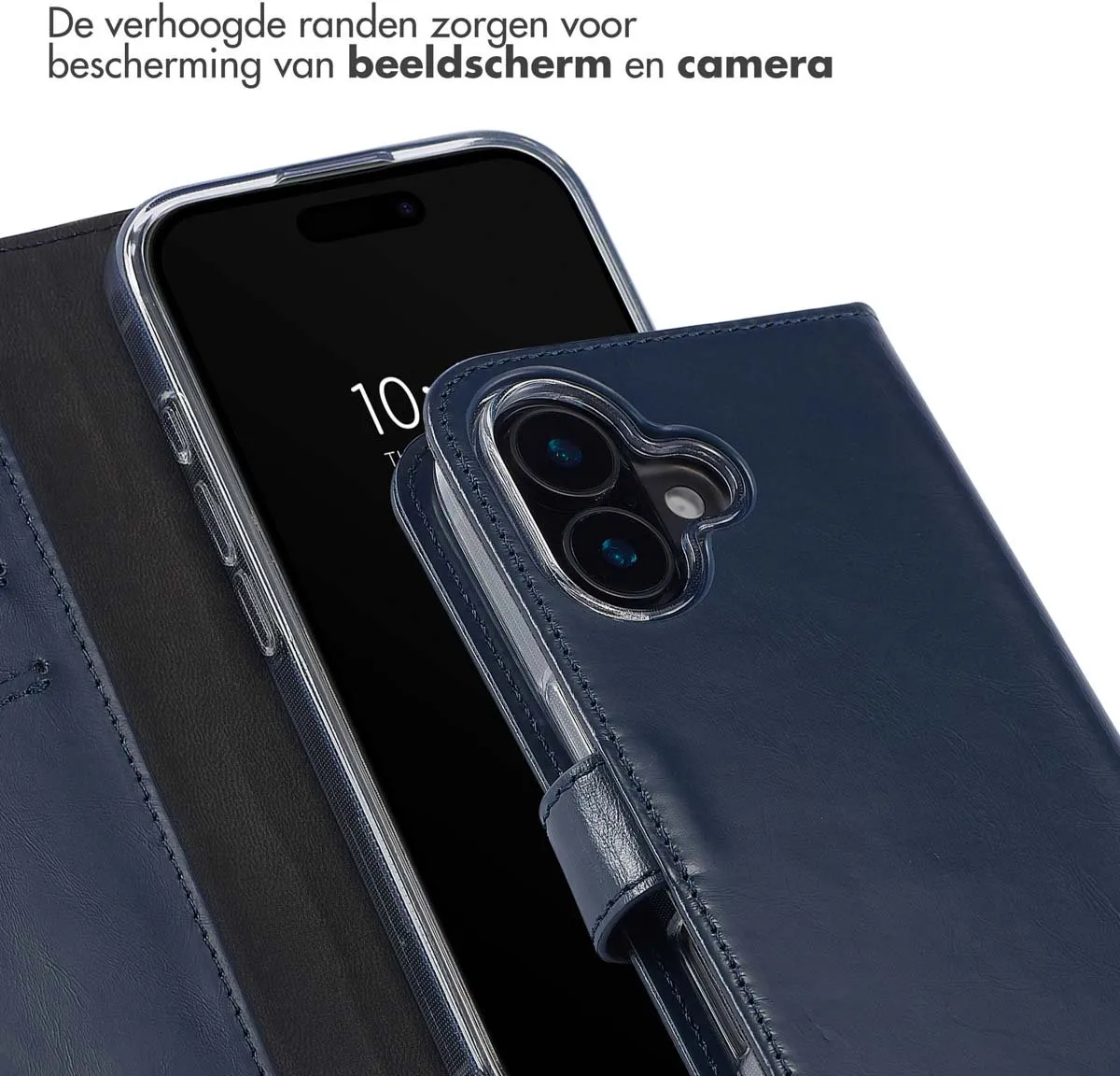 Selencia Hoesje iPhone 16 Plus - Echt Lederen Bookcase 3 Pasjes - Blauw
