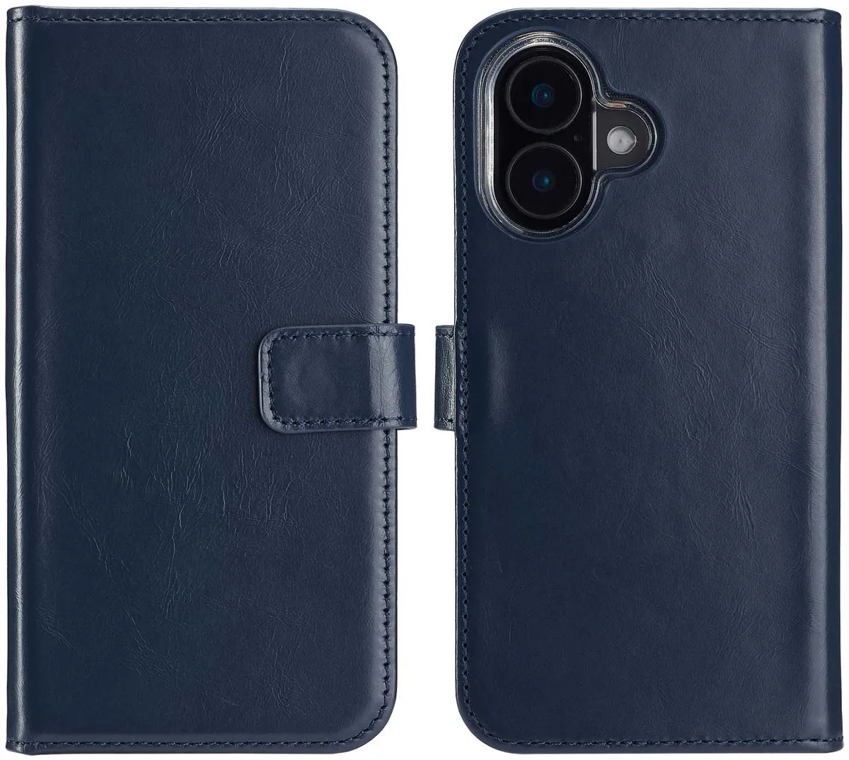 Selencia Hoesje iPhone 16 Plus - Echt Lederen Bookcase 3 Pasjes - Blauw