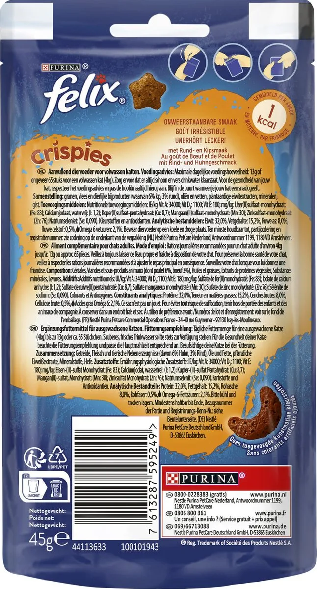 Felix Crispies Rund & Kip Kattensnacks - 8x45g
