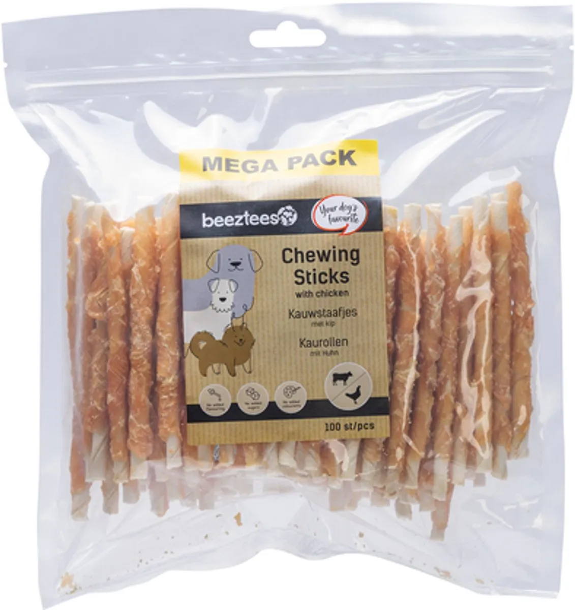 Beeztees Kauwstaafjes Kip Mega Pack 100 Stuks - 12,5 cm