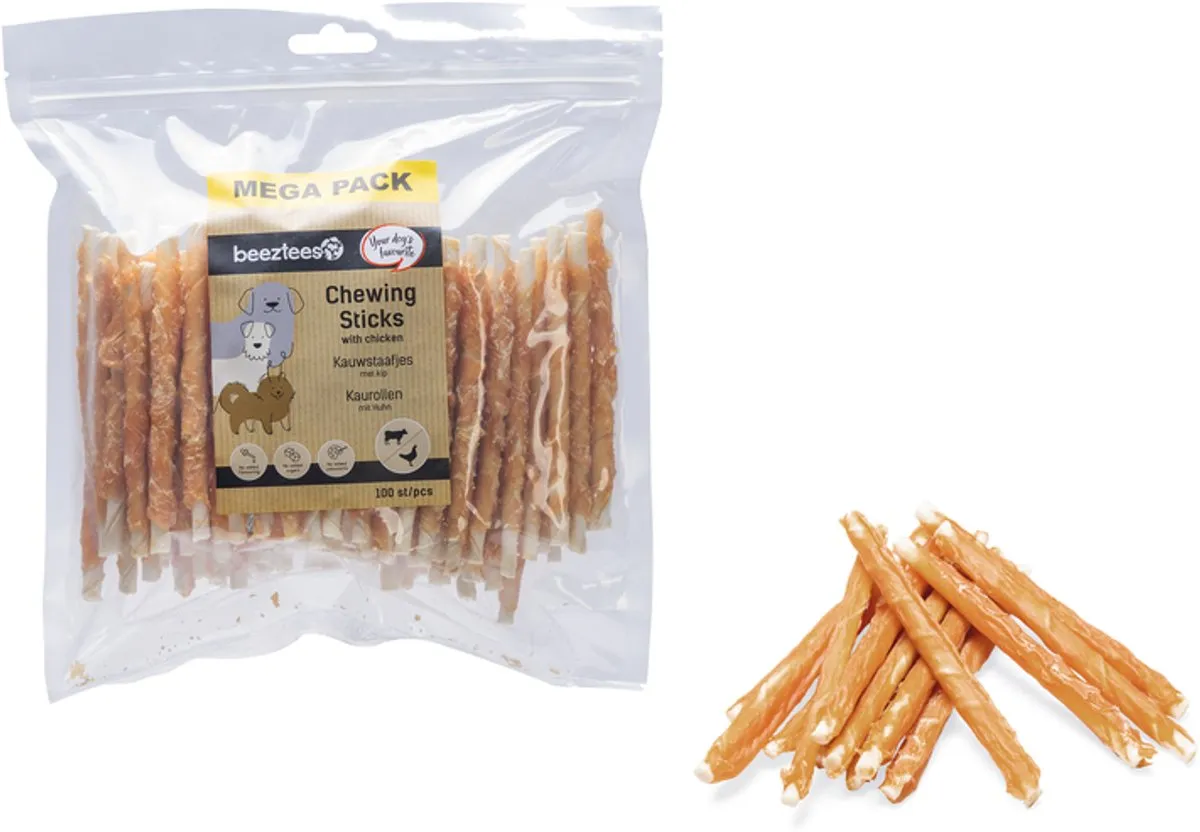 Beeztees Kauwstaafjes Kip Mega Pack 100 Stuks
