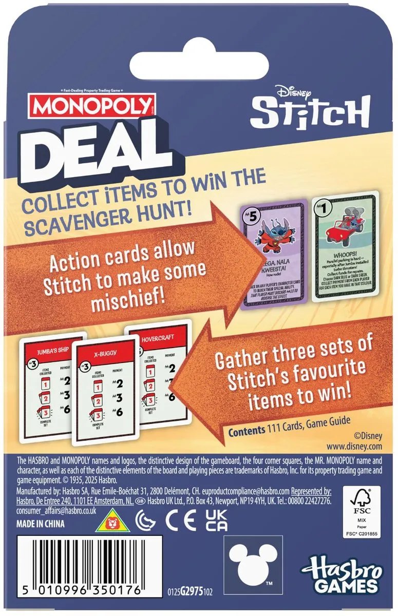 Monopoly Deal Disney Stitch-editie Kaartspel - 2-5 Spelers