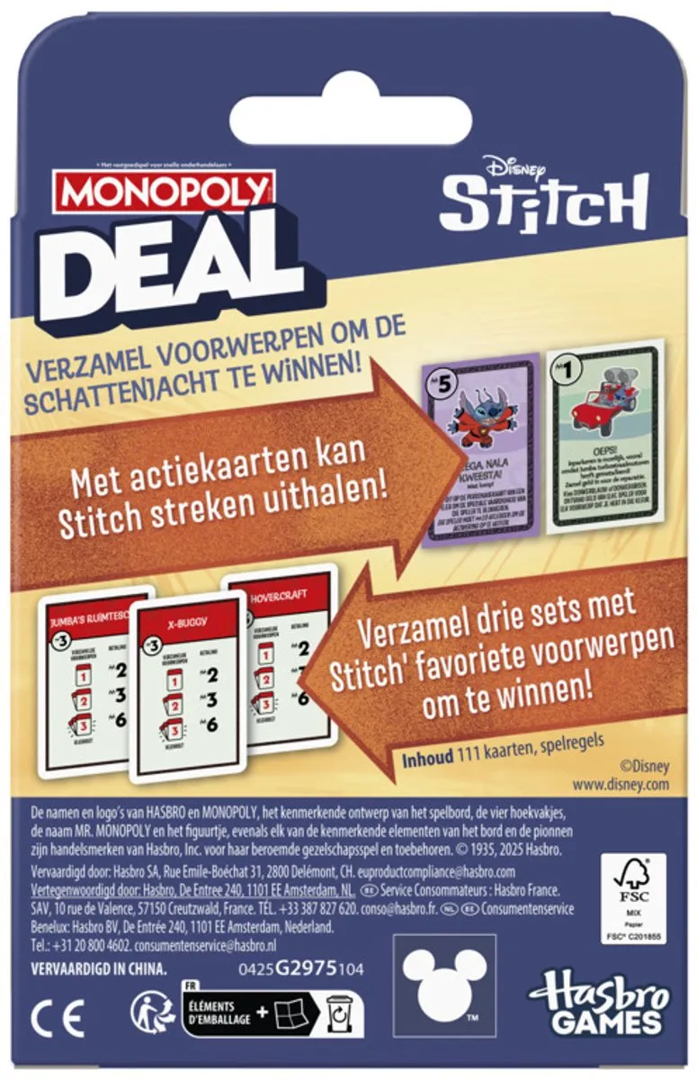 Monopoly Deal Disney Stitch-editie Kaartspel - 2-5 Spelers