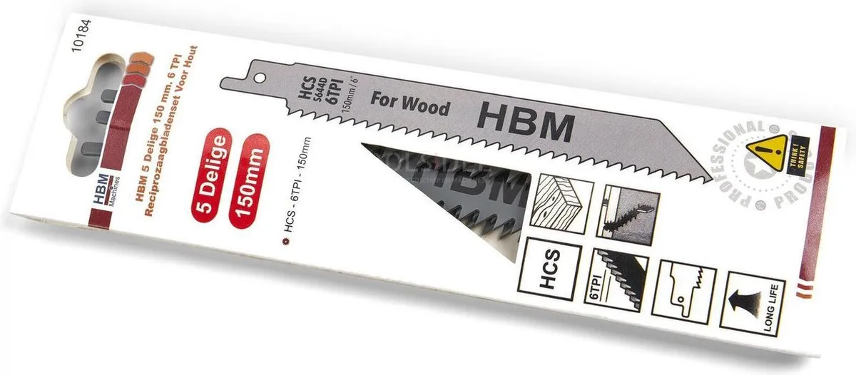 HBM 5-delige 150mm 6 TPI Reciprozaagbladen - Hout