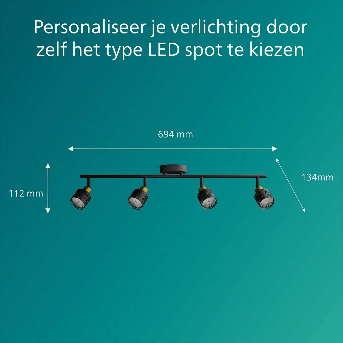 Philips Niall Spot Plafondspot 4x5W - Zwart/Messing