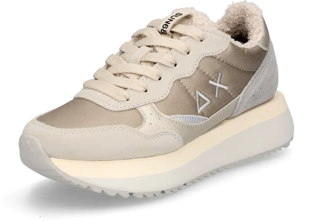 Sun68 dames sneaker Big Ally Teddy Fur beige goud