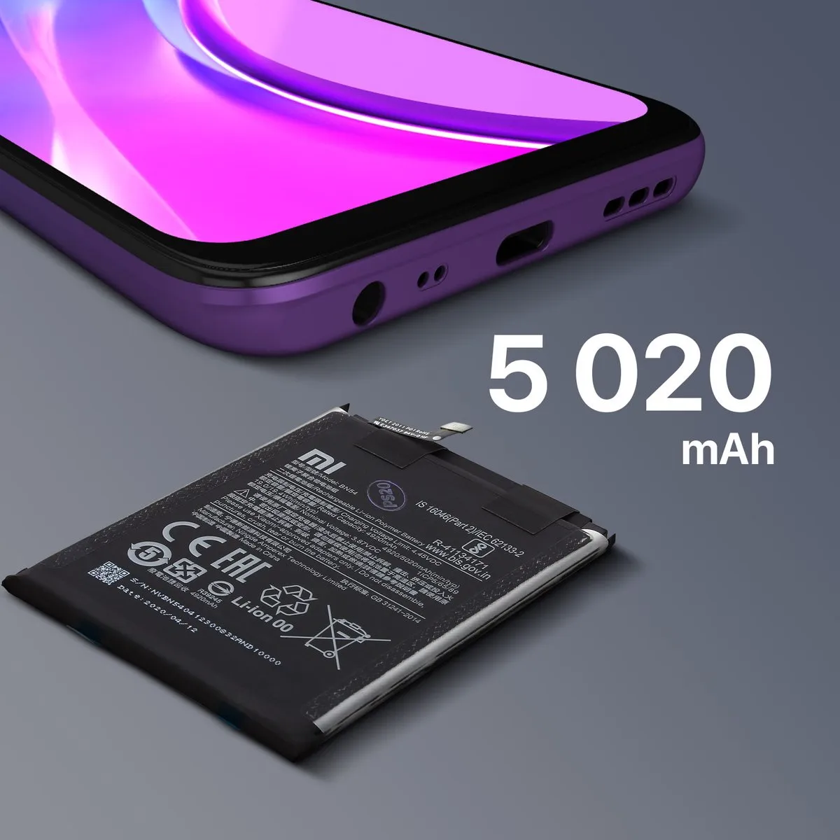 Xiaomi Redmi 9/Note 9 Originele Batterij BN54 5020mAh - Zwart