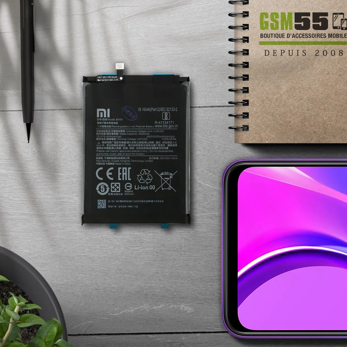 Xiaomi Redmi 9/Note 9 Originele Batterij BN54 5020mAh - Zwart