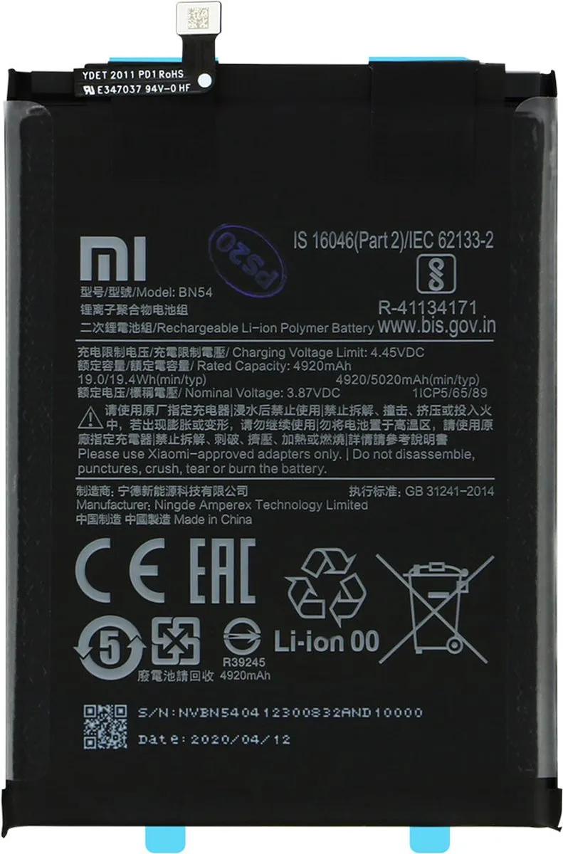 Xiaomi Redmi 9/Note 9 Originele Batterij BN54 5020mAh