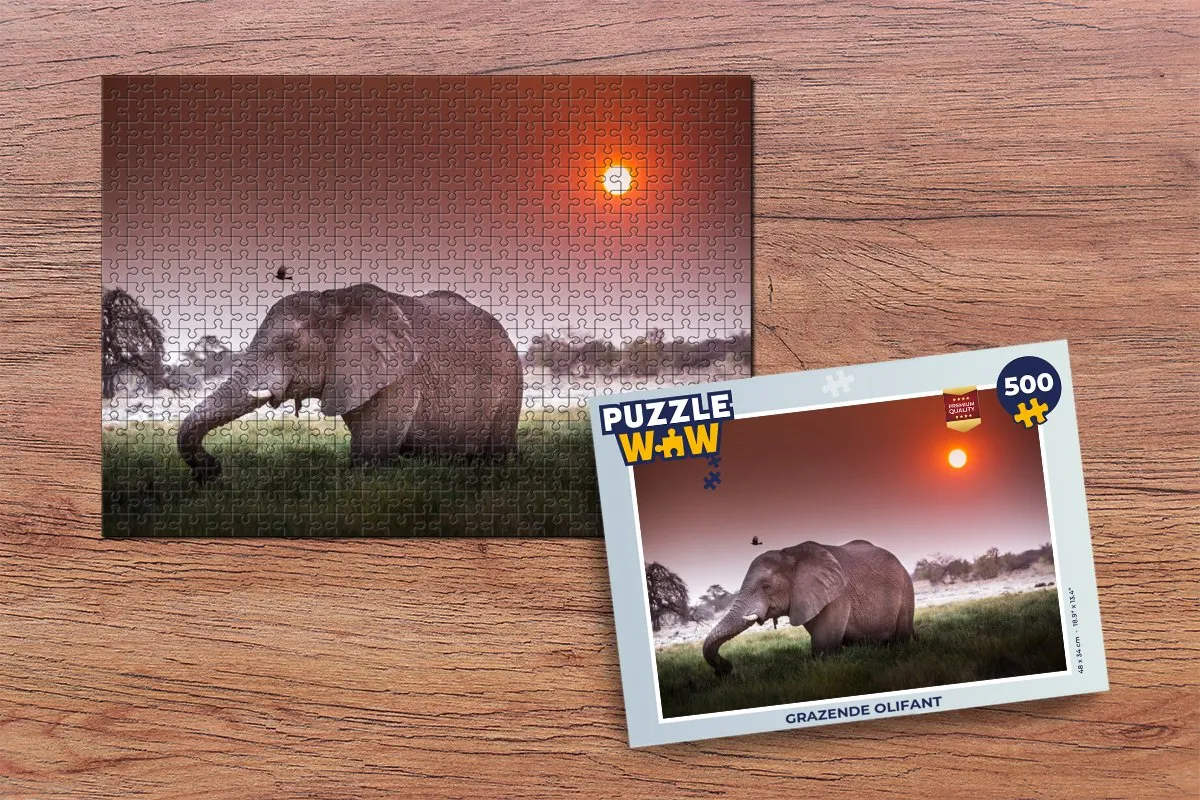 PuzzleWow Grazende Olifant Legpuzzel 500 Stuks - Multicolor