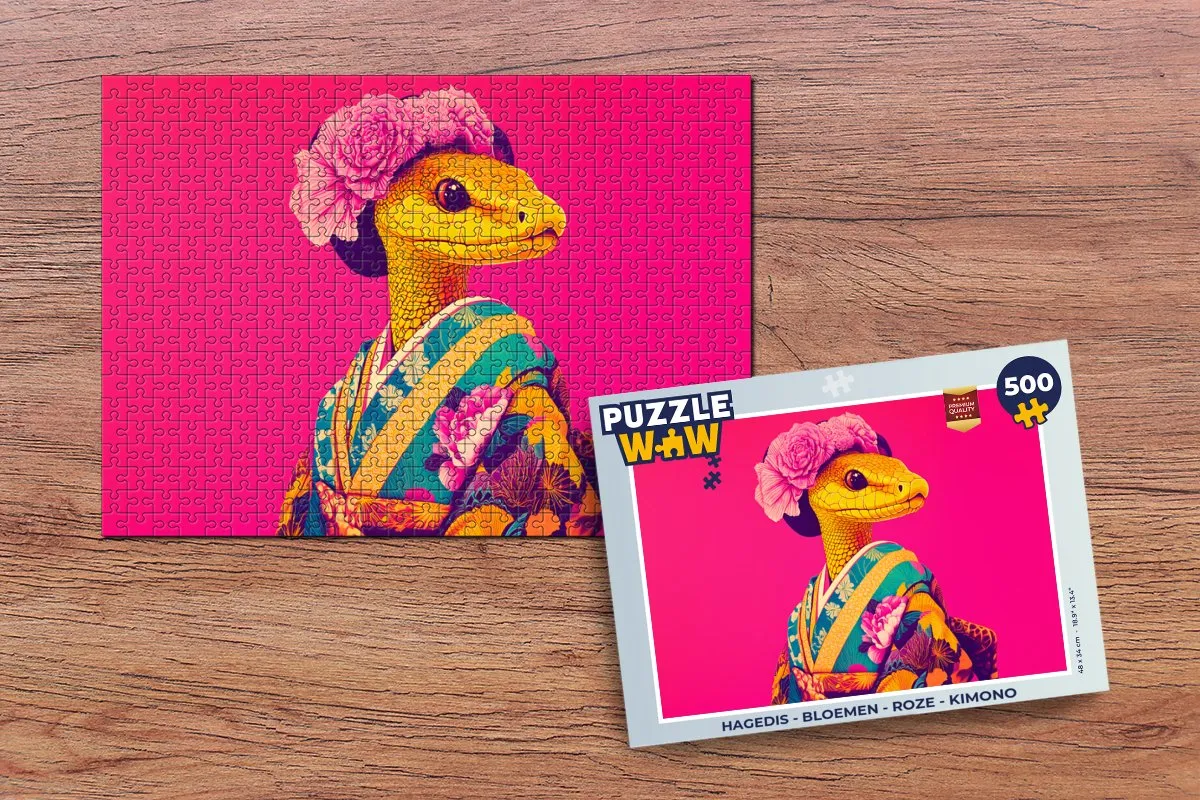 PuzzleWow Kimono Legpuzzel 500 Stuks - Roze Hagedis Bloemen