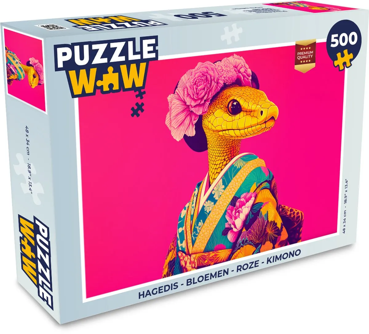PuzzleWow Kimono Legpuzzel 500 Stuks - Roze Hagedis Bloemen