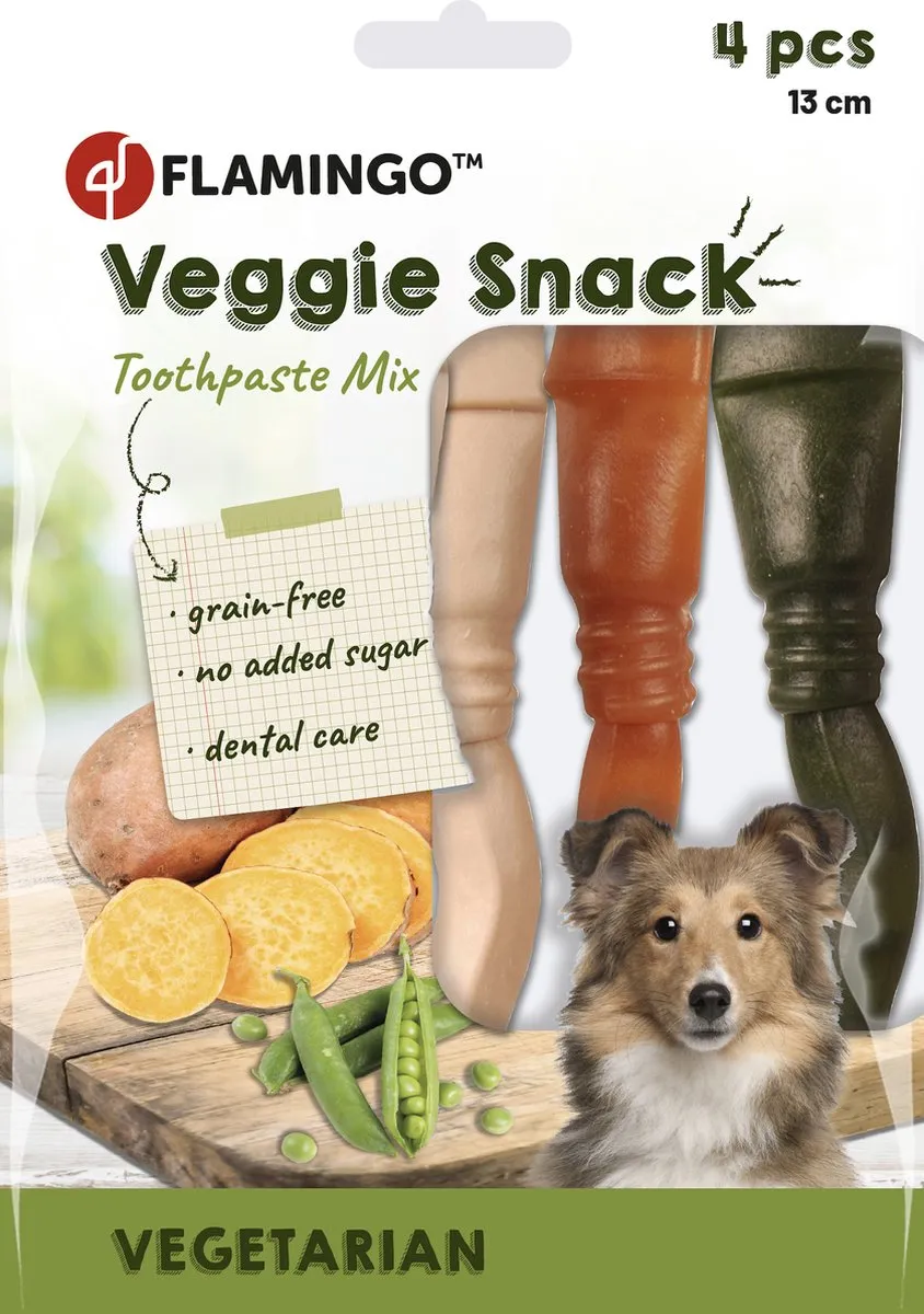 Flamingo Veggie Tandpasta Hondensnacks Mix 13cm - 4 Stuks