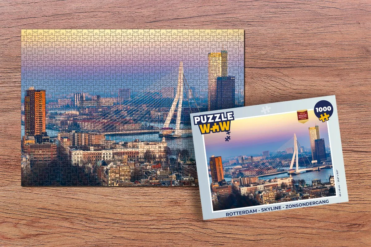 PuzzleWow Rotterdam Skyline Zonsondergang Legpuzzel 1000 Stuks - Multicolor