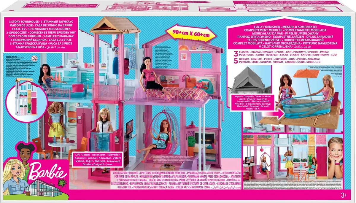 Barbie Malibu Huis met 3 Verdiepingen - Modepop - 8 Meubels