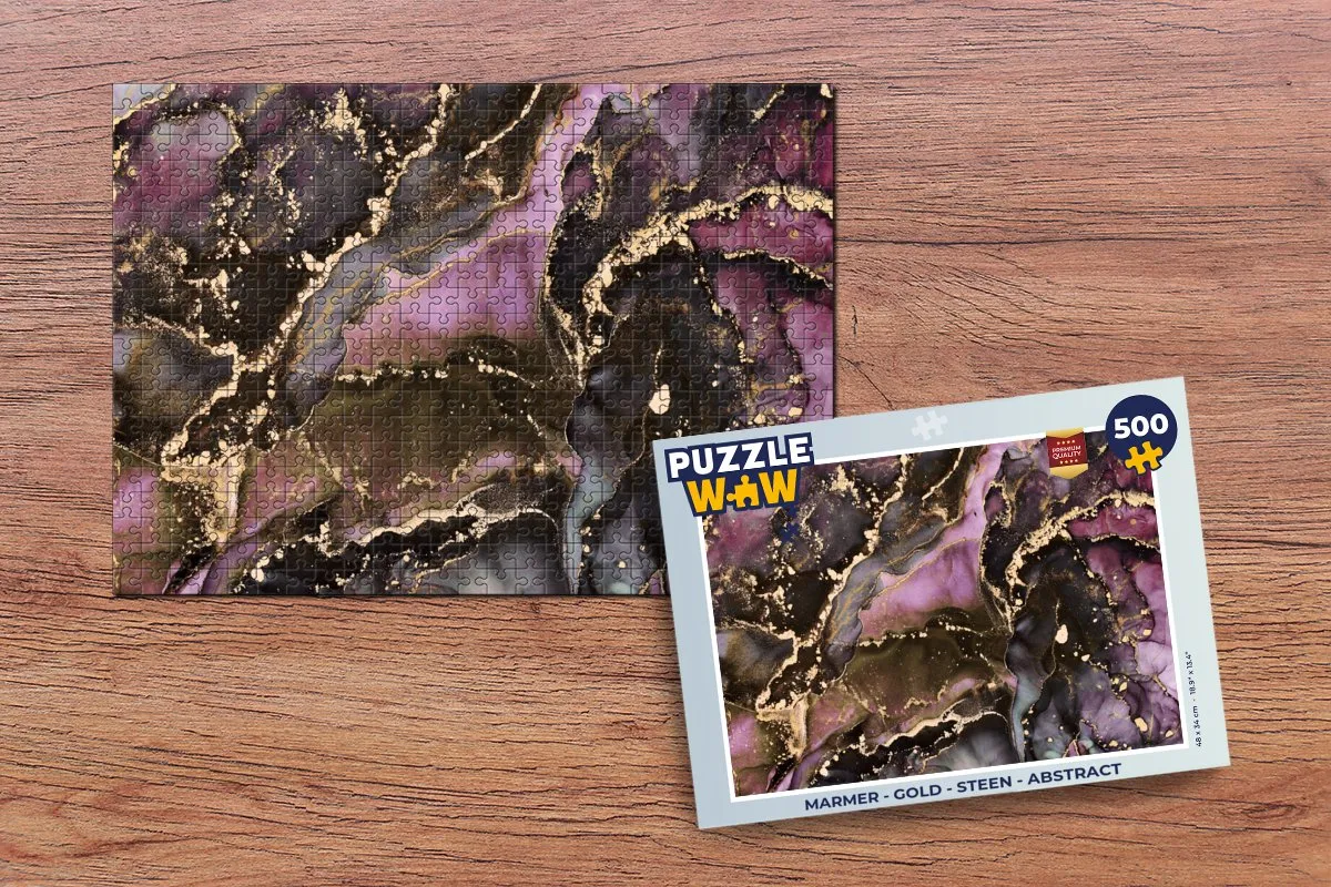PuzzleWow Marmer Gold Steen Abstract Legpuzzel 500 Stuks - Multicolor