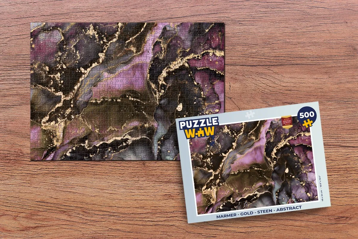 PuzzleWow Marmer Gold Steen Abstract Legpuzzel 500 Stuks - Multicolor