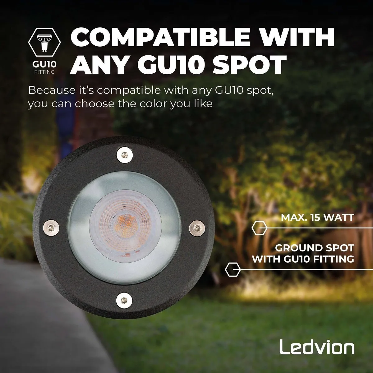 Ledvion LED Grondspot 5W 6500K GU10 IP67 - Zwart