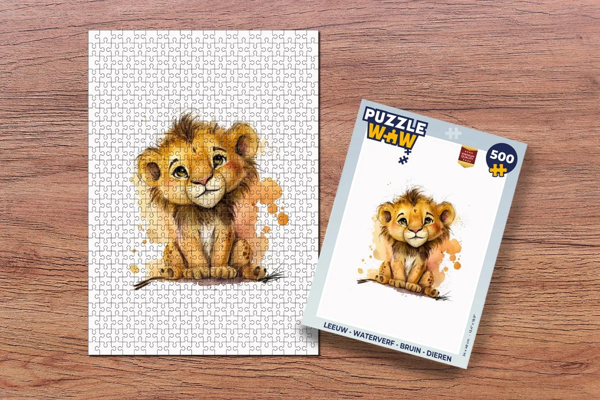 PuzzleWow Leeuw Waterverf Puzzel 500 Stuks - Multicolor