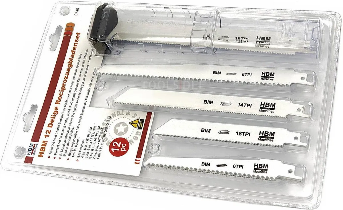 HBM 12 Delige Bi-Metaal Reciprozaagbladenset - 12 Stuks