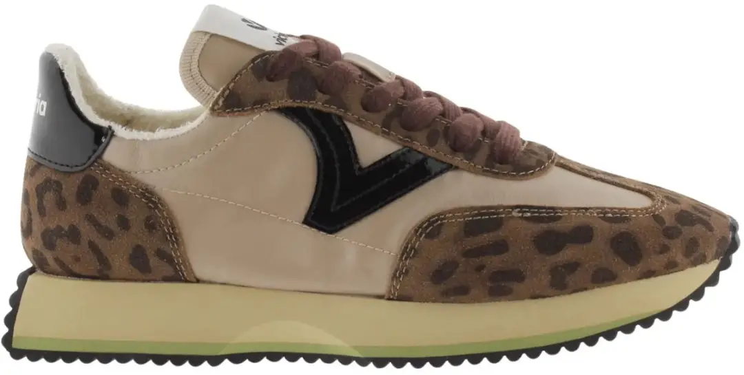 Dierenprint nylon sneakers en gescheurd leer voor dames Victoria Cosmos
