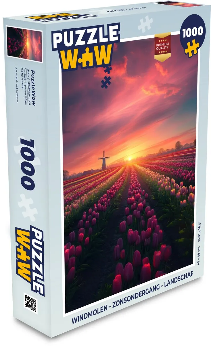 PuzzleWow Windmolen Zonsondergang Legpuzzel 1000 Stuks