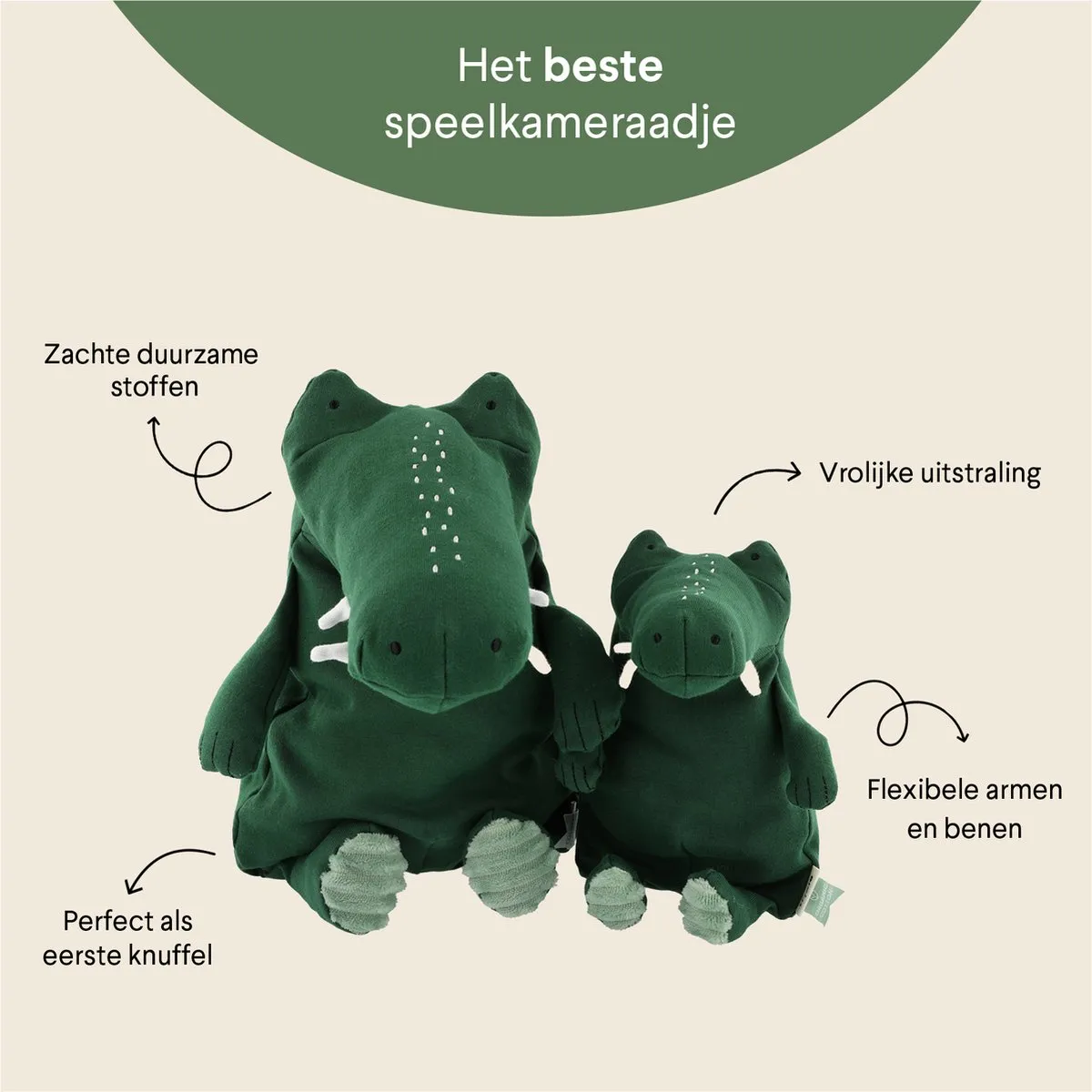 Trixie Mr. Crocodile Pluche Knuffel - 100% Biologisch Katoen - Groen