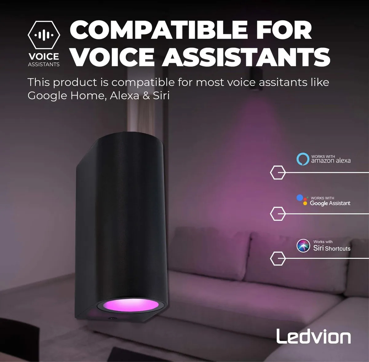 Ledvion SMART Wandlamp Santa Barbara RGB - 2x 0.5W - IP54 - Zwart
