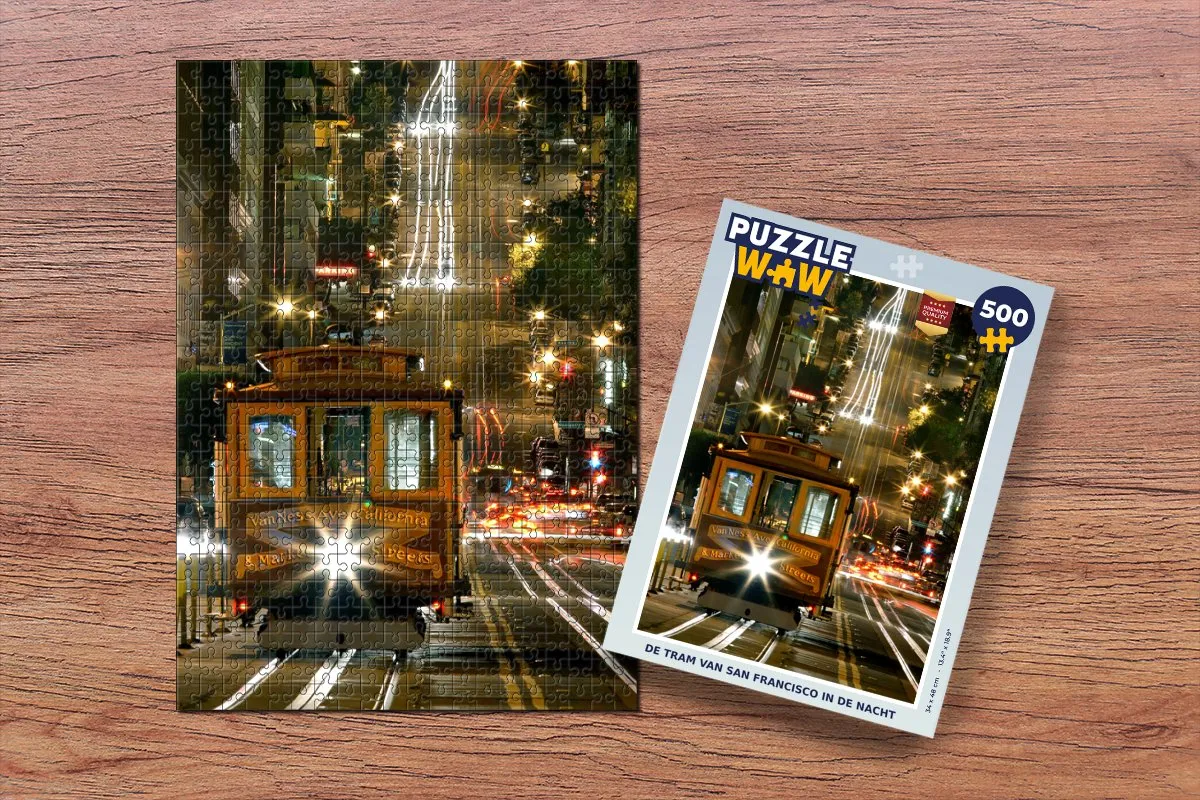 PuzzleWow De tram van San Francisco in de nacht Legpuzzel 500 Stuks - Multicolor